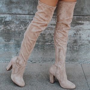 So much yes light nude suede thigh high boots from lulus